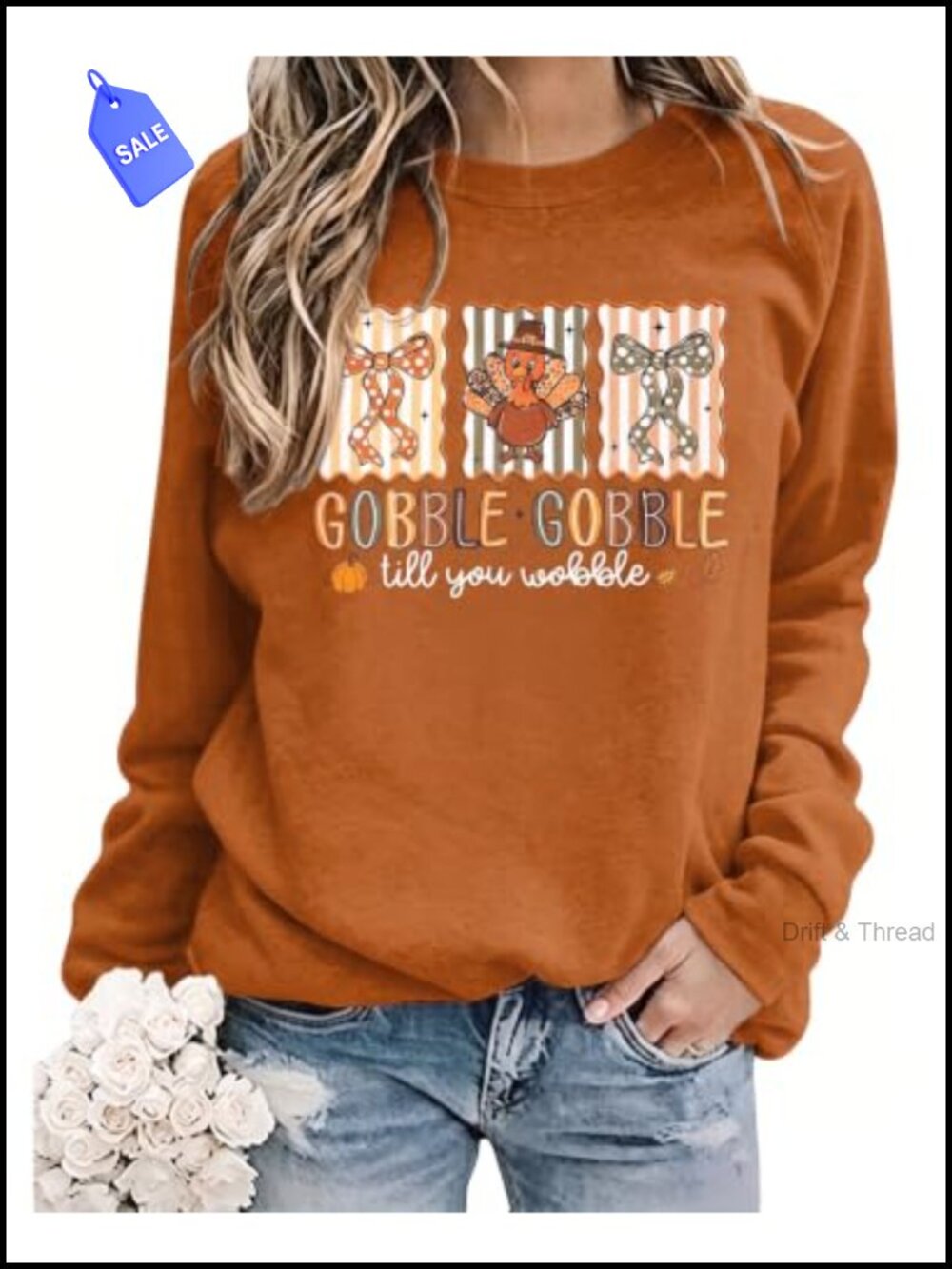 Thanksgiving Sweatshirt Women Pumpkin Gobble Thankful Long Sleeve Pullover